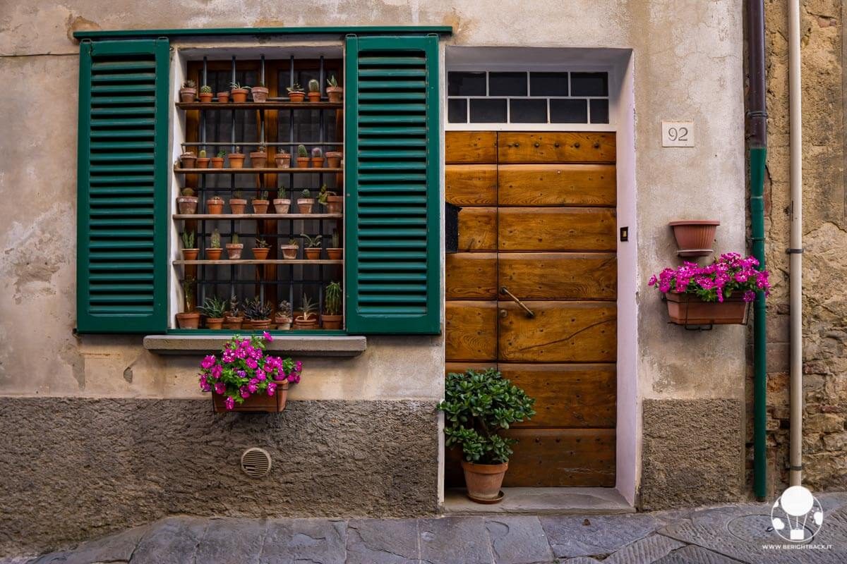 Finestra decorata con piante grasse e fiori, Lucignano
