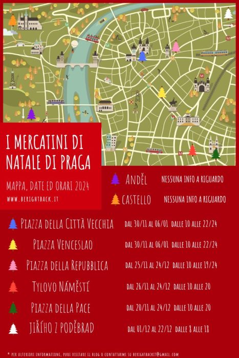 mappa colorata con i principali mercatini natalizi indicati con alberi di natale